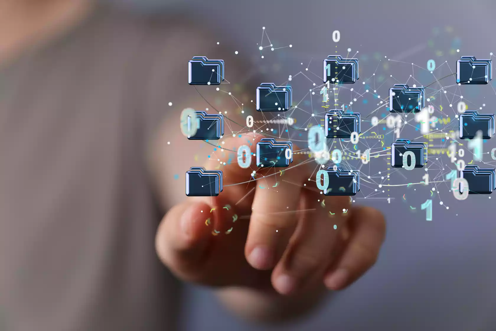 Hologramme représentant des dossiers d'ordinateur.