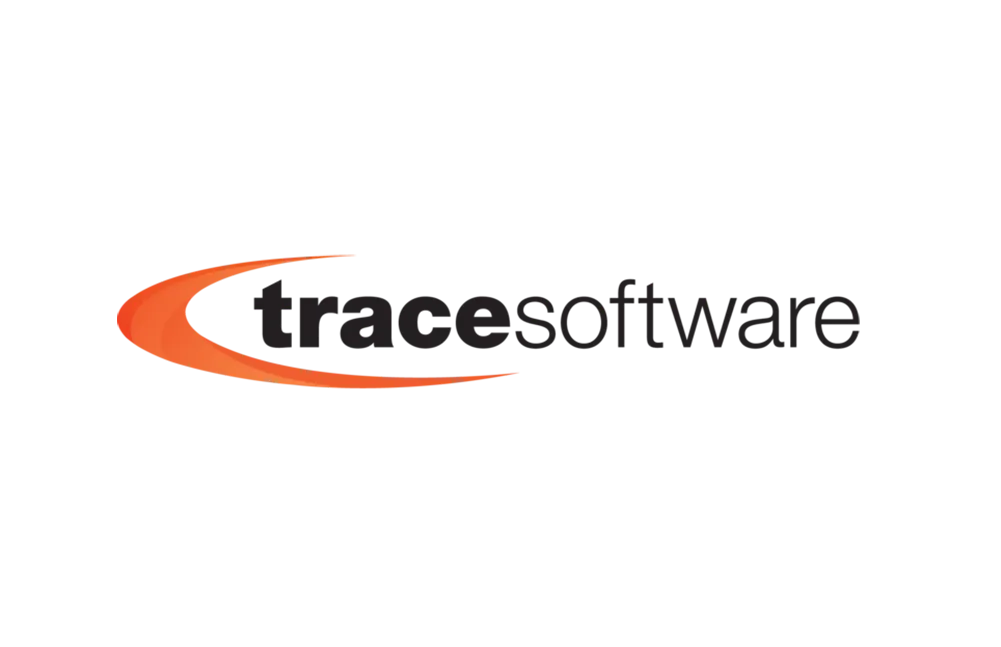 Logo de Trace Software avec un design en forme de courbe orange et texte noir.